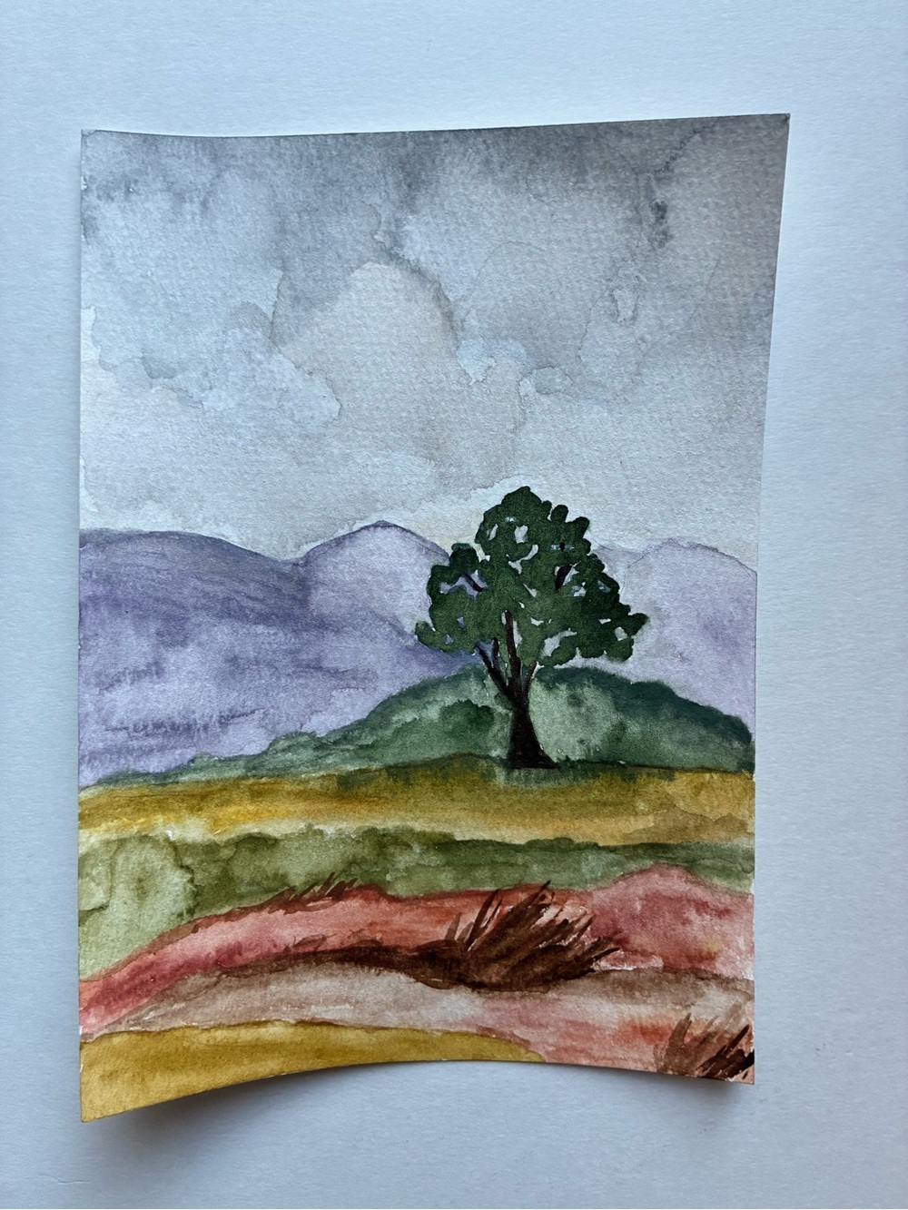 Green Tree Landscape Watercolor Art 5 x 7